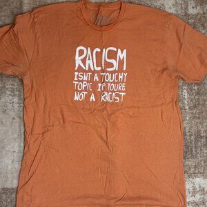 Orange S/S Cotton T-shirt w/ Anti-Racist in White, XL